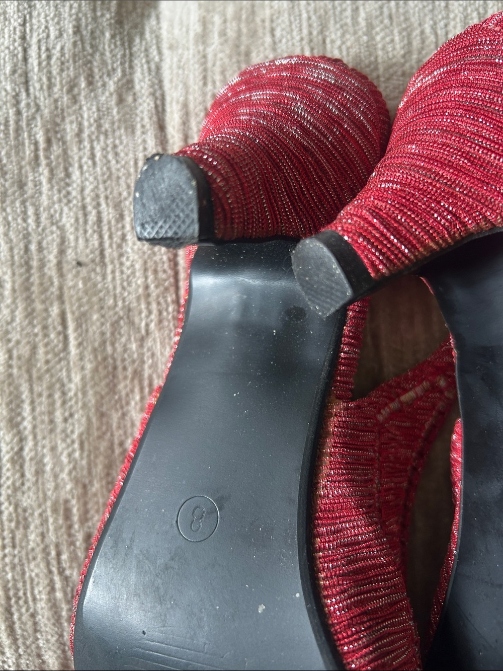 Red Beaded Pointed-Toe Slingback Heels Size 8 - Picture 7 of 7
